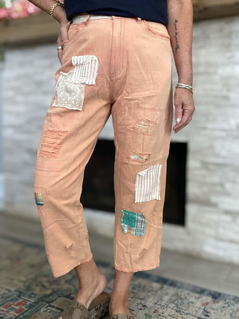 POL Patchwork Distressed Straight Leg Patchwork Pants Sizes Small & Medium NWT